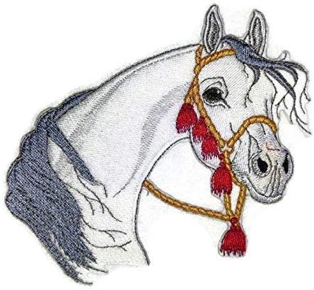 מעבר לפנים בהתאמה אישית וייחודיות של סוסים [פנים סוס ערבי לבנות] ברזל רקום על תיקון/תפירה [5.3